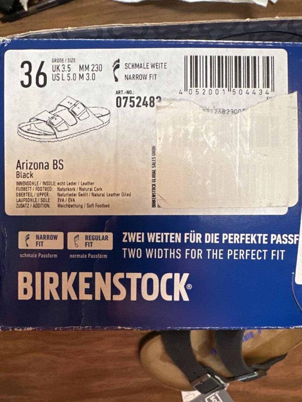 Birkenstock Arizona Black Leather Sandals Narrow Fit Soft Footbed Women Size 5 - Picture 2 of 10